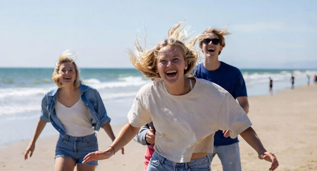Giovani adulti che si divertono sulla spiaggia di Bournemouth durante un soggiorno linguistico LISA! in Inghilterra