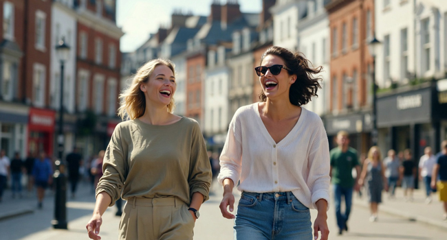 Soggiorni linguistici per adulti in Inghilterra Brighton con LISA! – scoprire la città e il tempo libero Due partecipanti adulte che passeggiano per la città di Brighton durante un soggiorno linguistico LISA! in Inghilterra