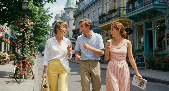 Adulti passeggiano a Québec durante un congedo formativo LISA! godono della città, del gelato e dell’atmosfera internazionale