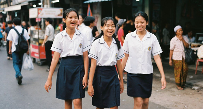 LISA! soggiorni linguistici scena di strada Bangkok studentesse sulla via di casa LISA! soggiorni linguistici scena di strada Bangkok tre studentesse thailandesi sulla via di casa