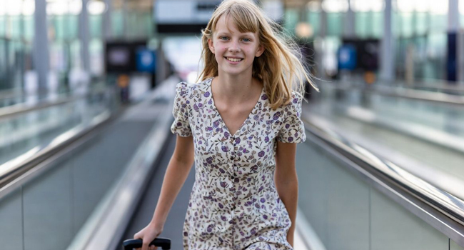 Soggiorni linguistici in Inghilterra con LISA! – viaggio, aeroporto e inizio dell’avventura Studentessa con valigia in aeroporto durante un soggiorno linguistico LISA! in viaggio verso l’Inghilterra