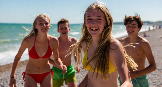 Soggiorni linguistici a Portsmouth con LISA! – prenotazione, entusiasmo ed esperienze indimenticabili al mare Studenti sulla spiaggia a Portsmouth durante un soggiorno linguistico LISA! si divertono ed entusiasti per il viaggio prenotato