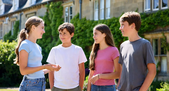Soggiorni linguistici a Portsmouth con LISA! – residenza, alloggio e vita sociale in giardino Studenti in una residenza a Portsmouth durante un soggiorno linguistico LISA! parlano insieme nel giardino dell’alloggio
