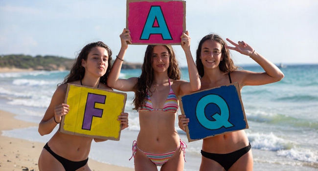 FAQ sui soggiorni linguistici per studenti a Malta con LISA! – studentesse con lettere sul mare Tre studentesse sulla spiaggia a Malta tengono lettere FAQ durante un soggiorno linguistico LISA! per studenti