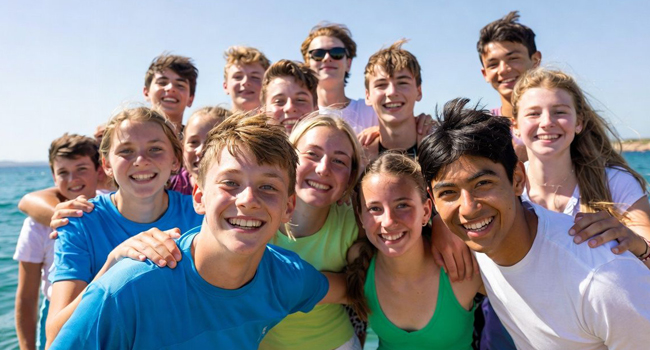 Soggiorni linguistici per studenti a Malta con LISA! – gruppo internazionale di studenti al mare Grande gruppo di studenti vicino al mare a Malta durante un soggiorno linguistico LISA! per studenti