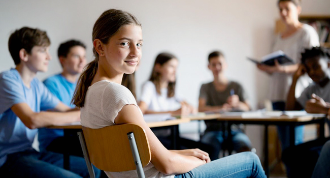 Studentessa in una lezione di inglese in una scuola di lingue durante un soggiorno linguistico LISA! per studenti a Malta