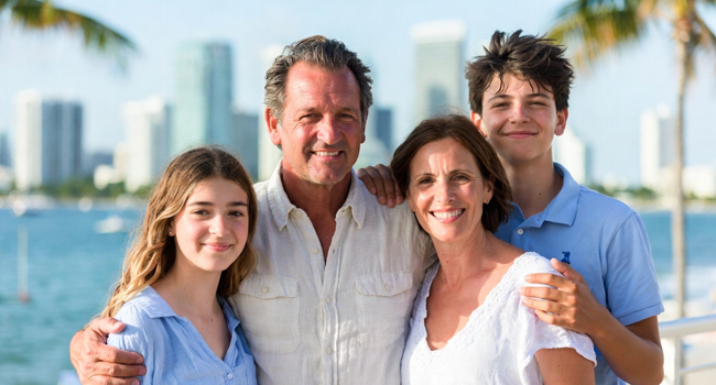 Mutter Vater Tochter und Sohn in USA auf Familiensprachreise